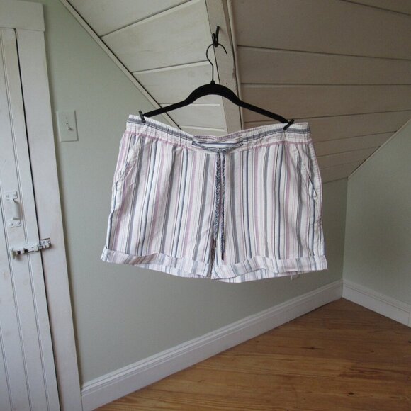 Eddie Bauer Pants - EDDIE BAUER SHORTS WOMENS STRIPED LINEN BLEND CUFFED LOUNGE BAGGY XL